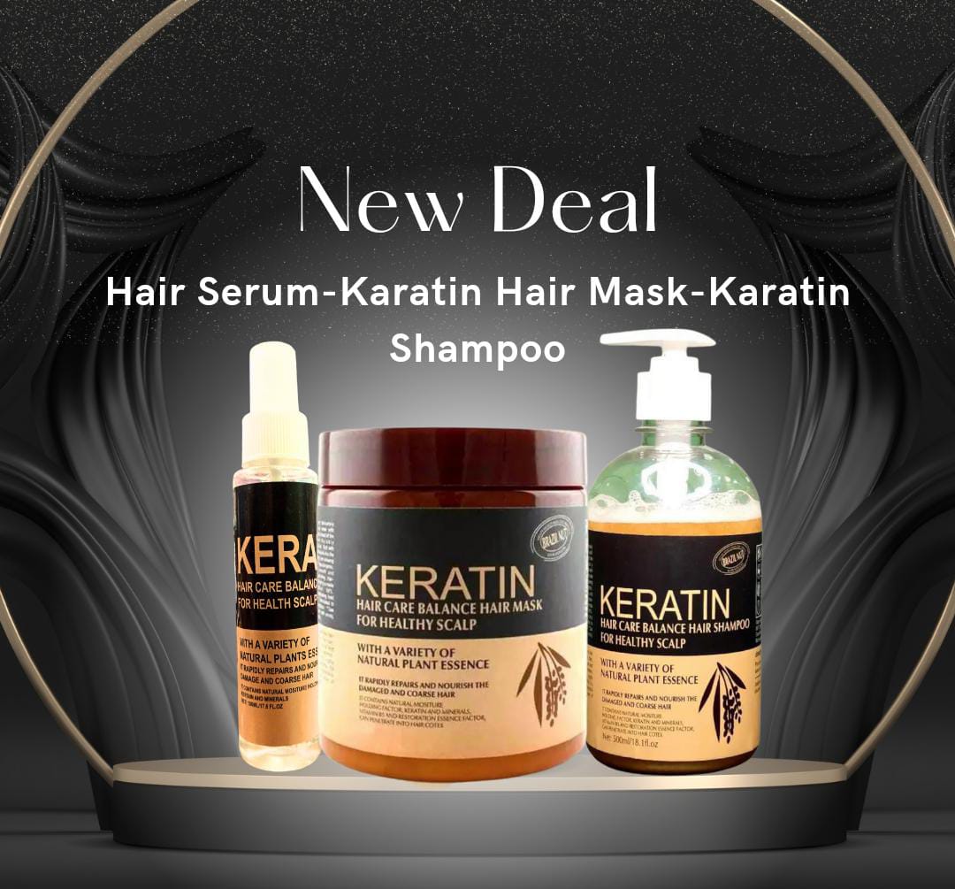 Pack Of 3 Keratin Hair Mask, Shampoo & Hair Serum